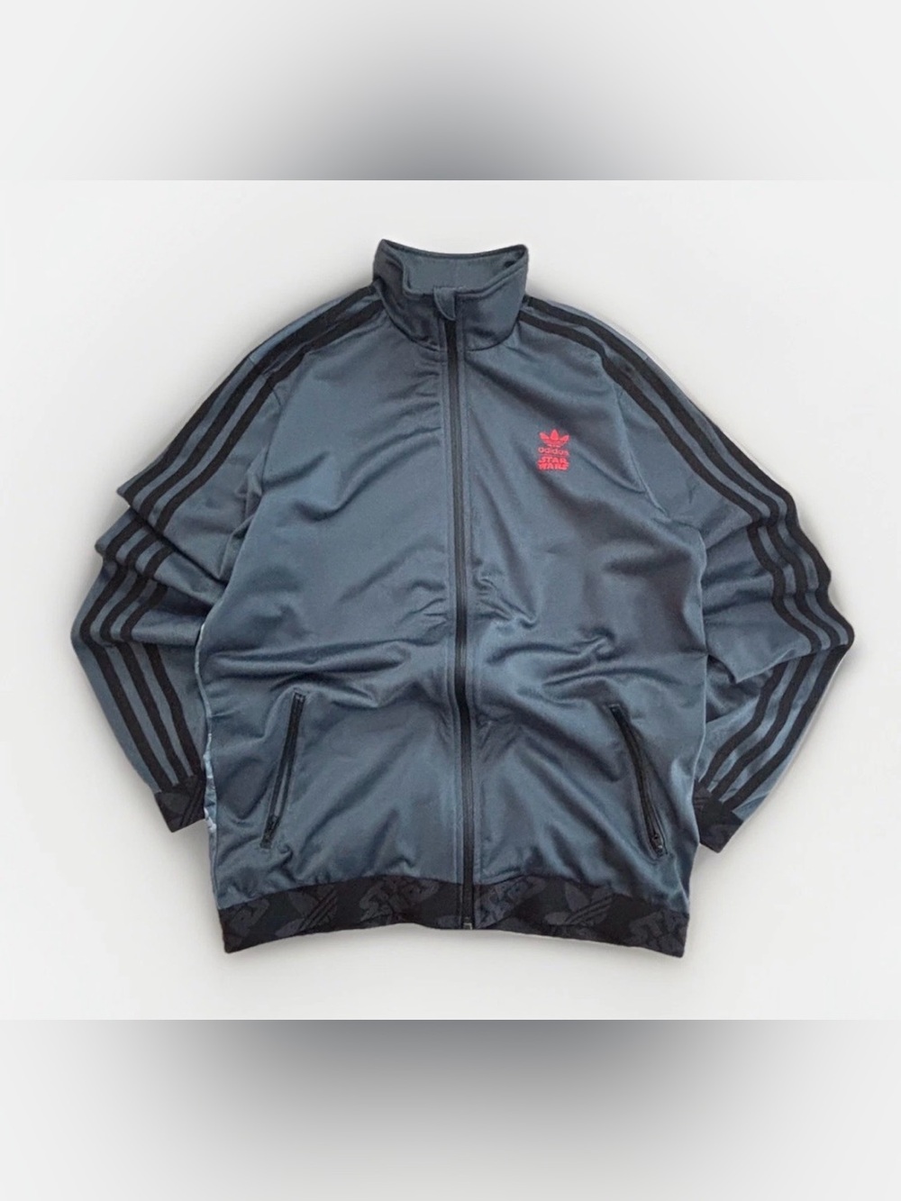 Star Wars x Adidas Track Jacket Youth XL (15-16) Gray Black Graphic Sweatshirt